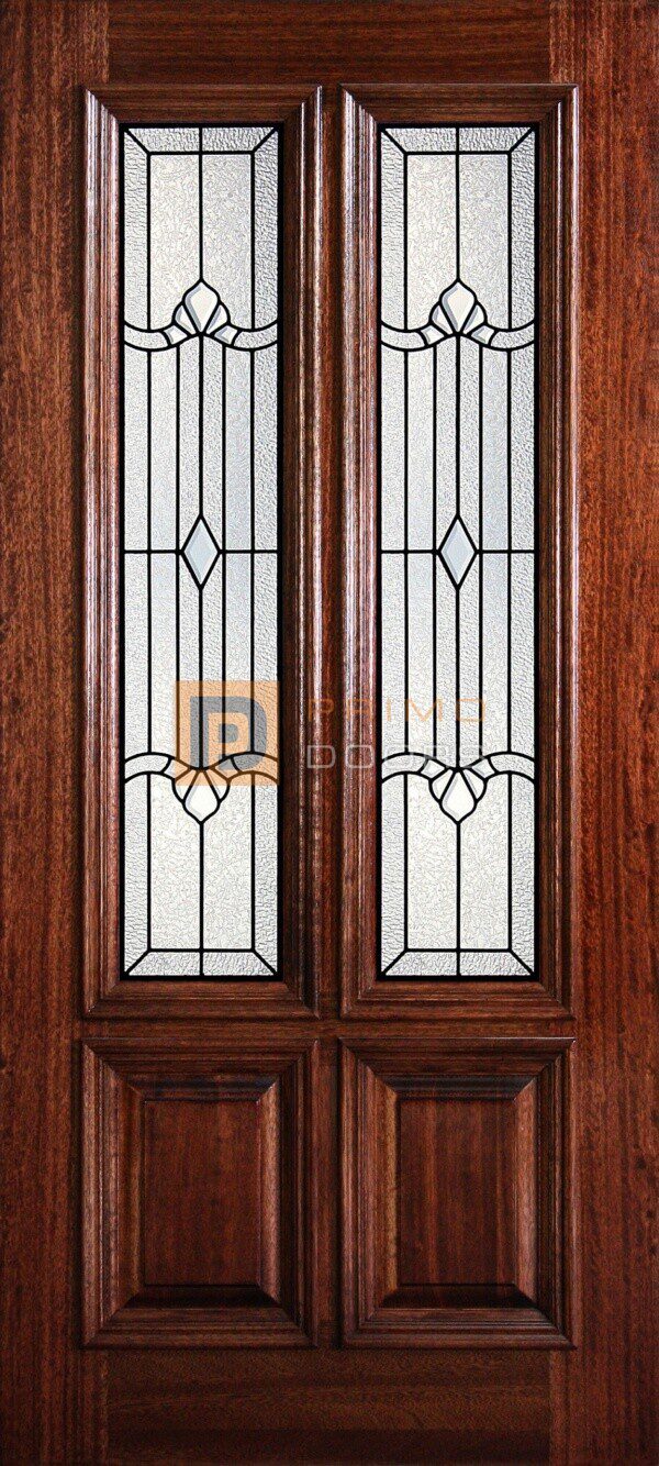 6' 8" 2/3 Twin Lite Decorative Glass Mahogany Wood Front Door - PD 3068-23TL JACK