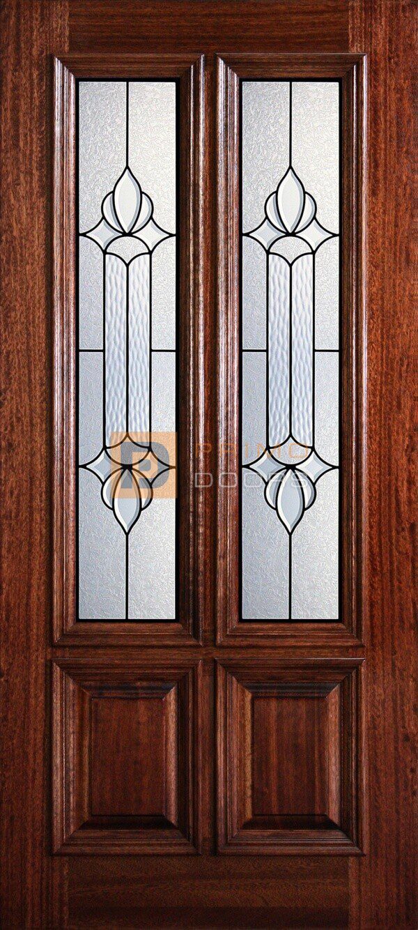 6' 8" 2/3 Twin Lite Decorative Glass Mahogany Wood Front Door - PD 3068-23TL JUNE