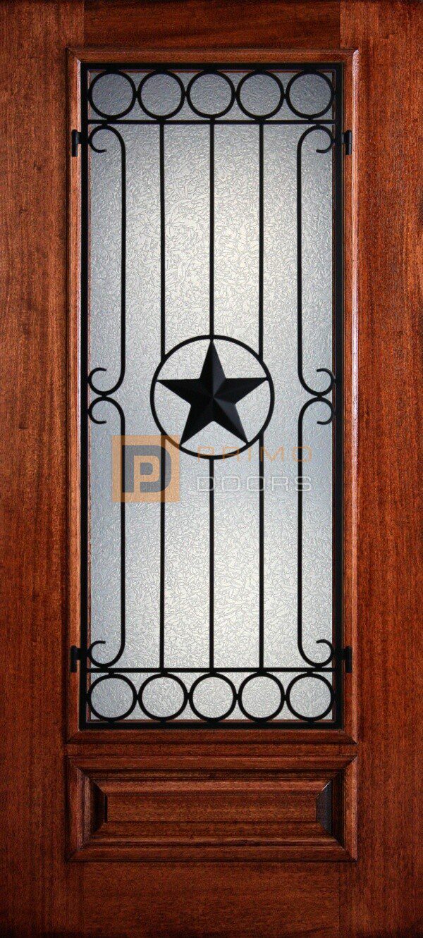 6' 8" Mahogany Wood Door - 3/4's Light Decorative Glass - PD 3068-34 AVIG
