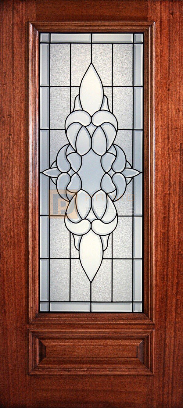 6' 8" 3/4 Lite Decorative Glass Mahogany Wood Front Door - PD 3068-34 CORN
