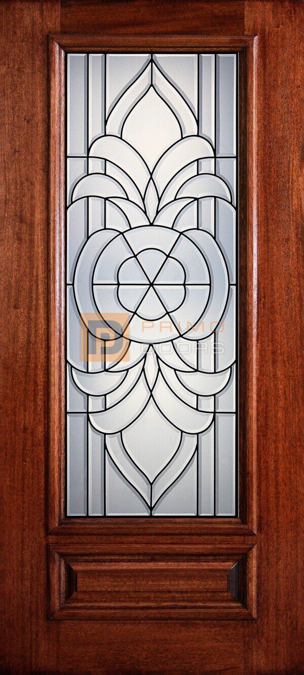 6' 8" 3/4 Lite Decorative Glass Mahogany Wood Front Door - PD 3068-34 PRIN