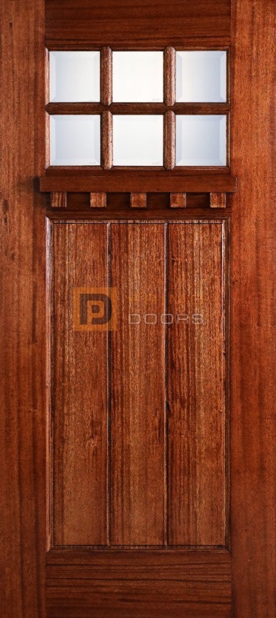 Mahogany 6' 8" Craftsman Door with Glass | PD 3068-6LT CRAFT