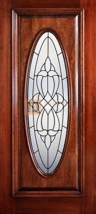 6' 8" Full Oval Lite Decorative Glass Mahogany Wood Door - PD 3068-FO BLAN