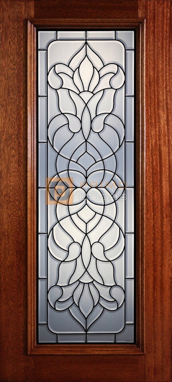 6' 8" Full Lite Decorative Glass Mahogany Wood Front Door - PD 306L CB