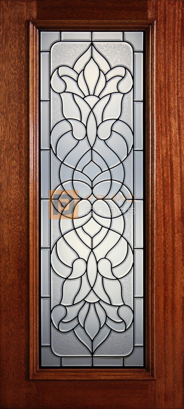 6' 8" Full Lite Decorative Glass Mahogany Wood Front Door - PD 306L CBGCB