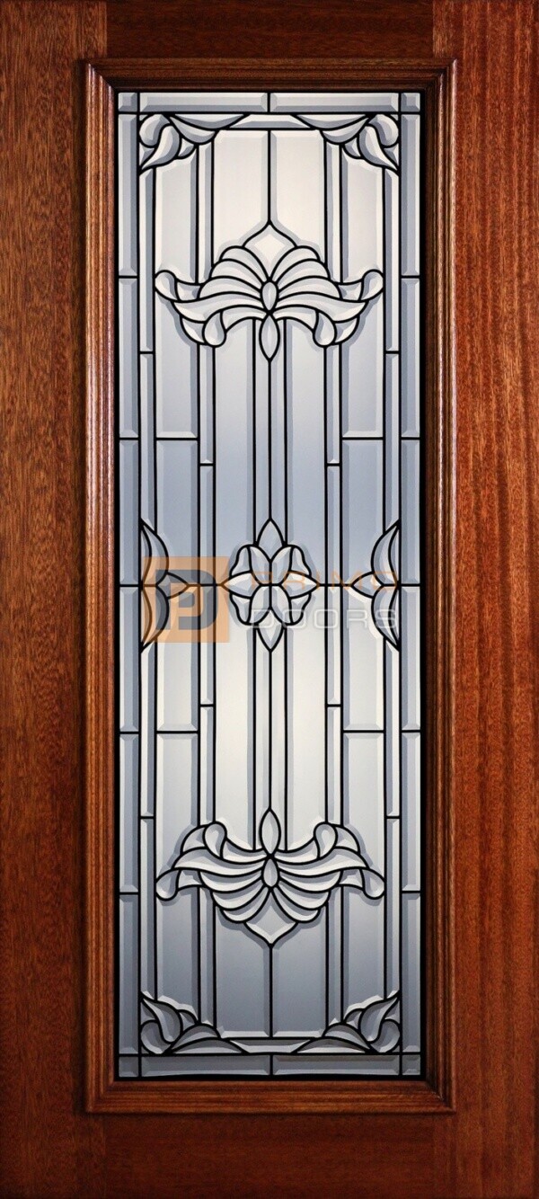 6' 8" Full Lite Decorative Glass Mahogany Wood Front Door - PD 307L CB