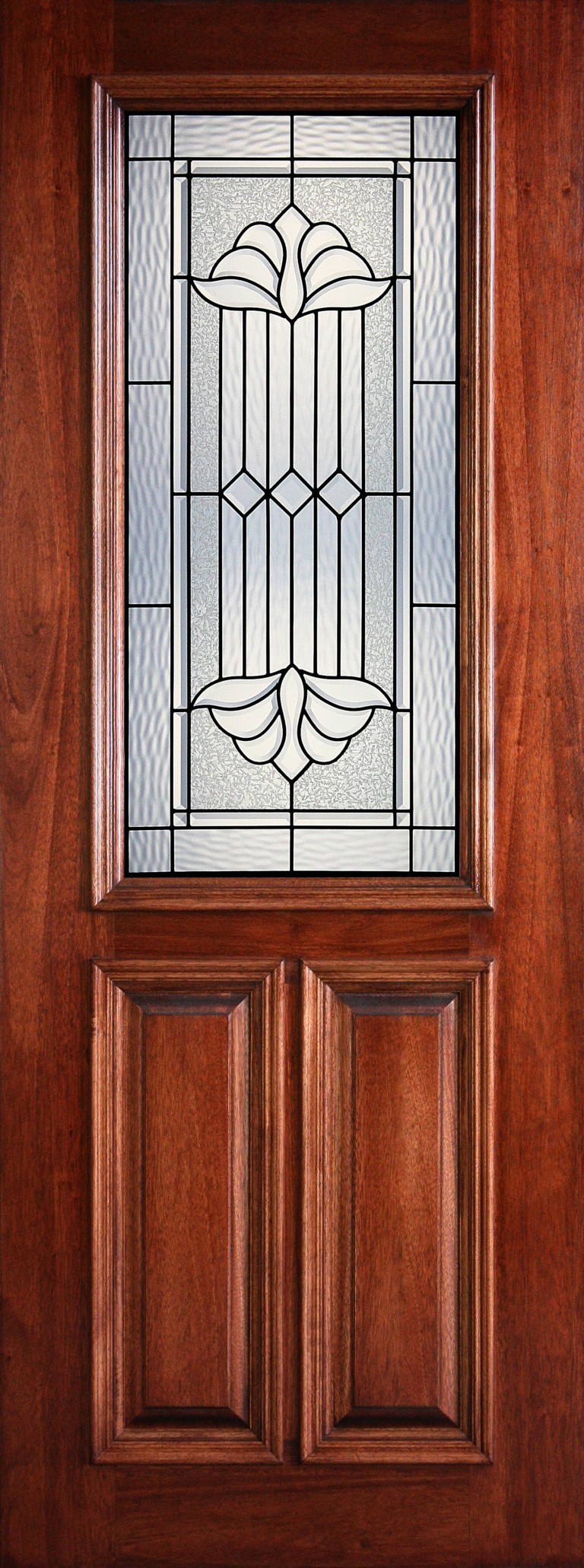 8′ 1/2 Lite Decorative Glass Mahogany Single Front Door PD 308012