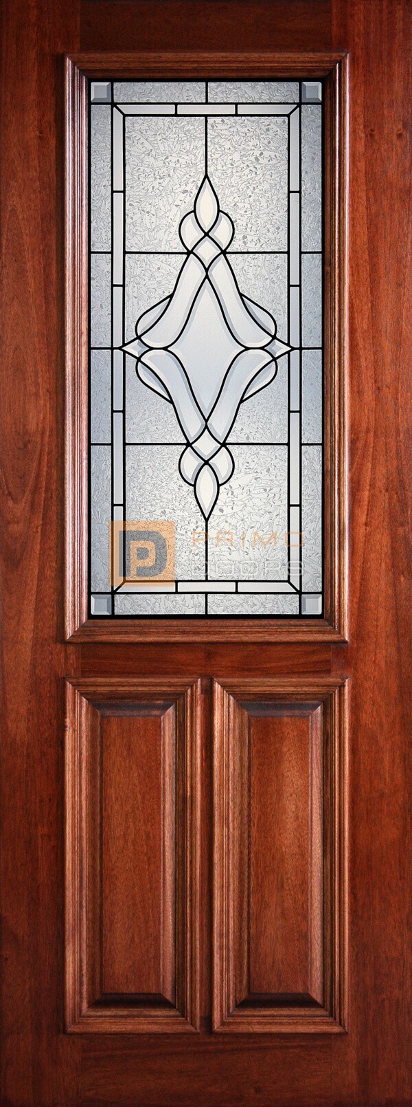 8′ 2/3 Lite Decorative Glass Mahogany Front Door – PD 3080-12 TRIN