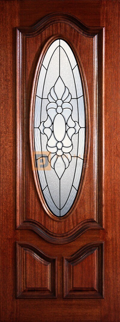 8' 1/2 Oval Lite Decorative Glass Mahogany Single Wood Door - PD 3080-12OD MEDI
