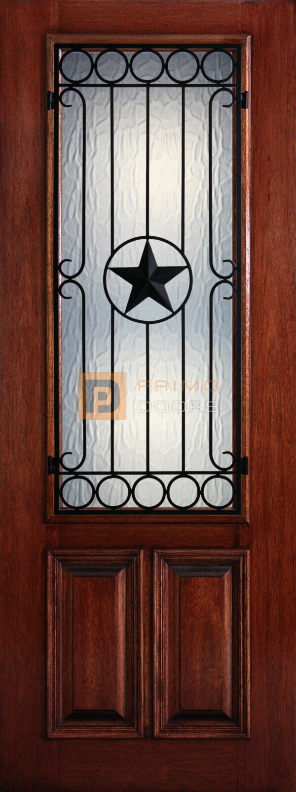 8′ 2/3 Lite Decorative Glass with Iron Grill - Mahogany Single Front Door – PD 3080-23 AVIG