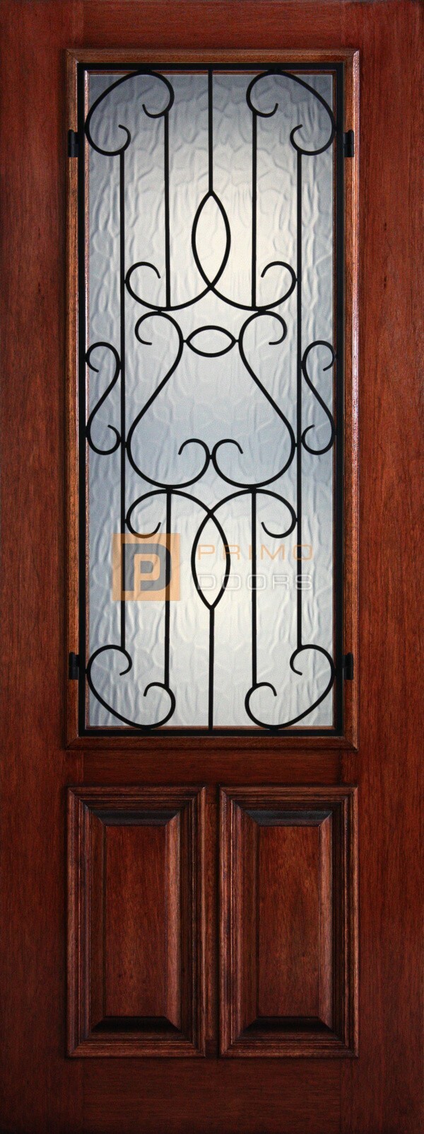 8′ 2/3 Lite Decorative Glass with Iron Grill - Mahogany Single Front Door – PD 3080-23 BARC