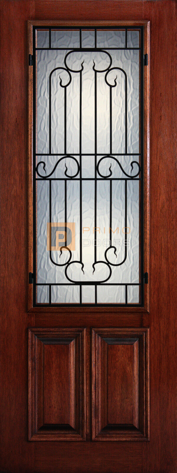 8′ 2/3 Lite Decorative Glass with Iron Grill - Mahogany Single Front Door – PD 3080-23 BERK