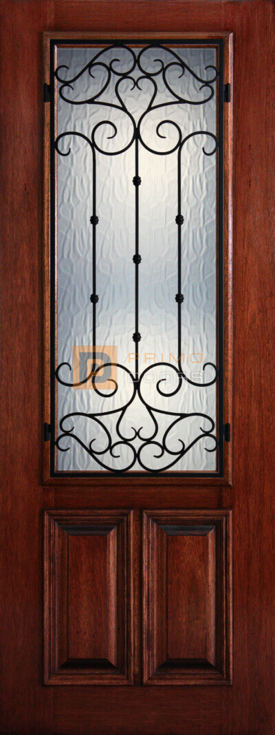 8′ 2/3 Lite Decorative Glass with Iron Grill - Mahogany Single Front Door – PD 3080-23 CORD