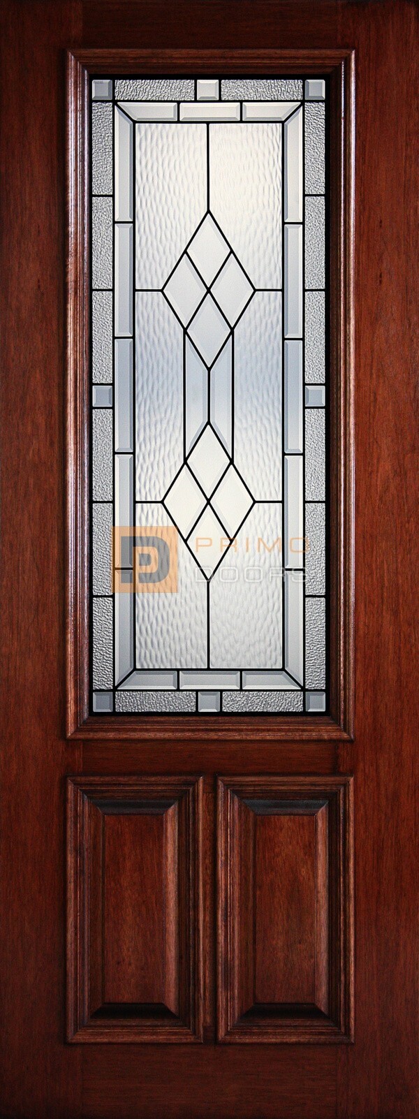 8′ 2/3 Lite Decorative Glass Mahogany Front Door – PD 3080-23 HAMI