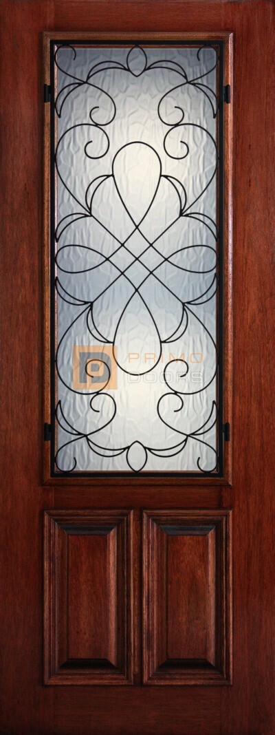 8′ 2/3 Lite Decorative Glass with Iron Grill - Mahogany Single Front Door – PD 3080-23 HAMM