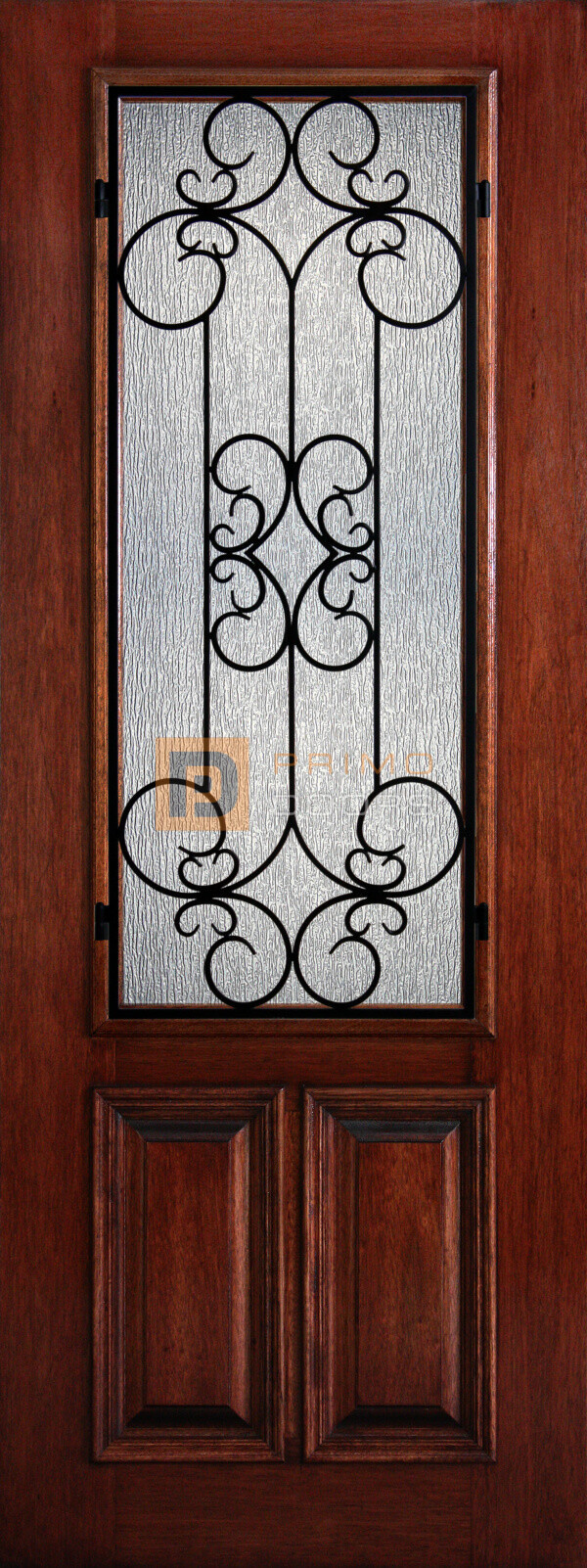 8′ 2/3 Lite Decorative Glass with Iron Grill - Mahogany Single Front Door – PD 3080-23 SIEN