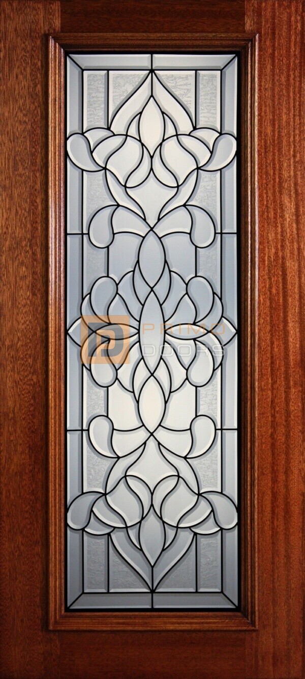 6' 8" Full Lite Decorative Glass Mahogany Wood Front Door - PD 308L CBGCB