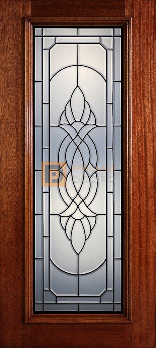 6' 8" Full Lite Decorative Glass Mahogany Wood Front Door - PD 309L CB