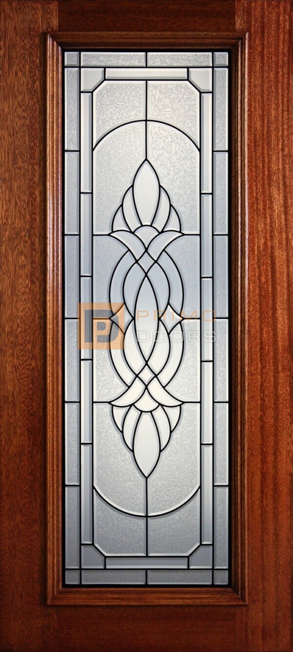6' 8" Full Lite Decorative Glass Mahogany Wood Front Door - PD 309L CBGCB