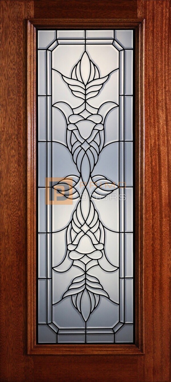 6' 8" Full Lite Decorative Glass Mahogany Wood Front Door - PD 310L CB