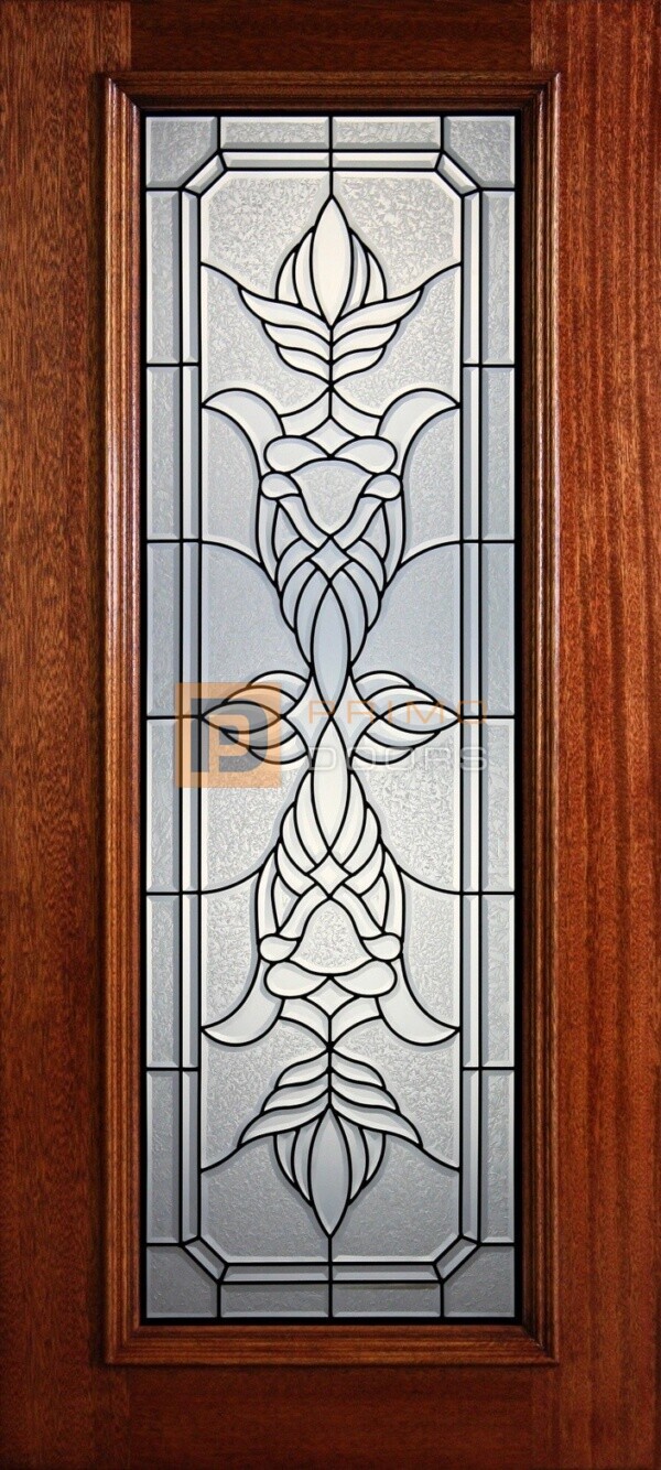 6' 8" Full Lite Decorative Glass Mahogany Wood Front Door - PD 310L CBGCB
