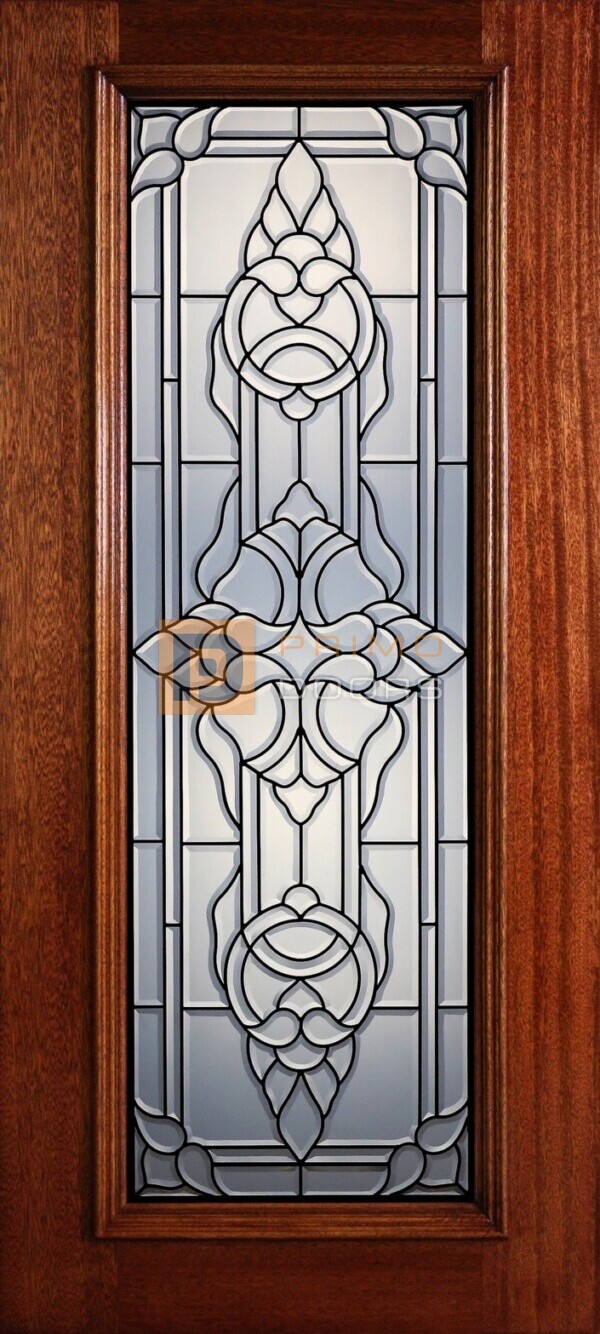 6' 8" Full Lite Decorative Glass Mahogany Wood Front Door - PD 311L CB