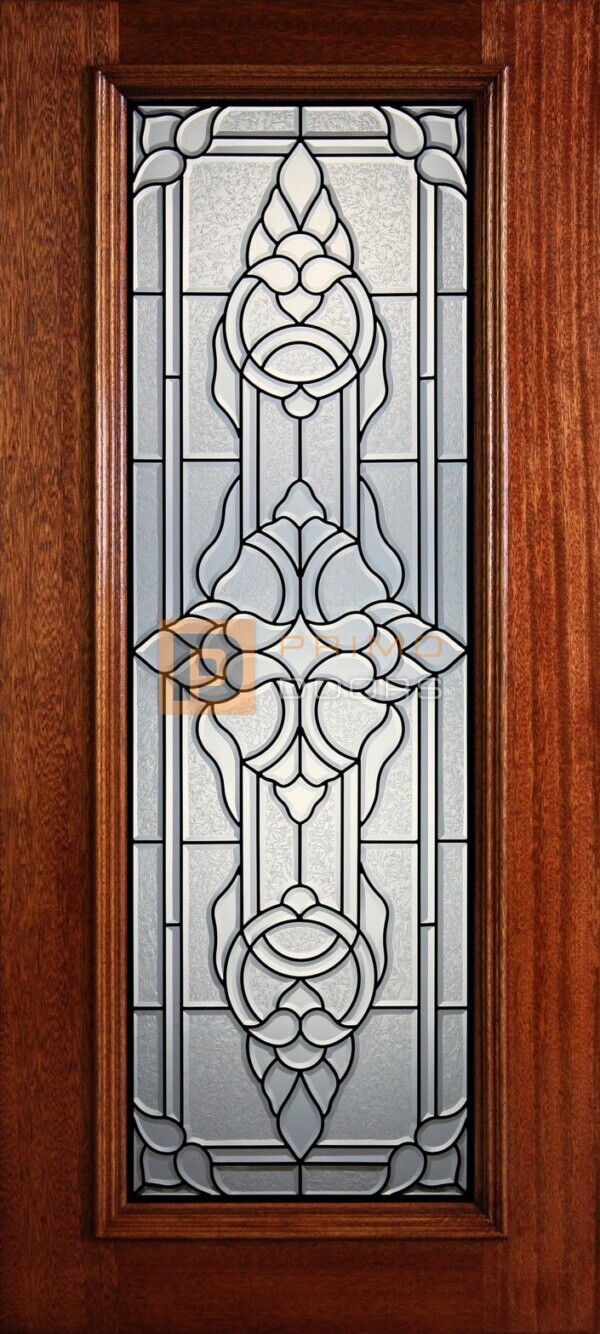 6' 8" Full Lite Decorative Glass Mahogany Wood Front Door - PD 311L CBGCB