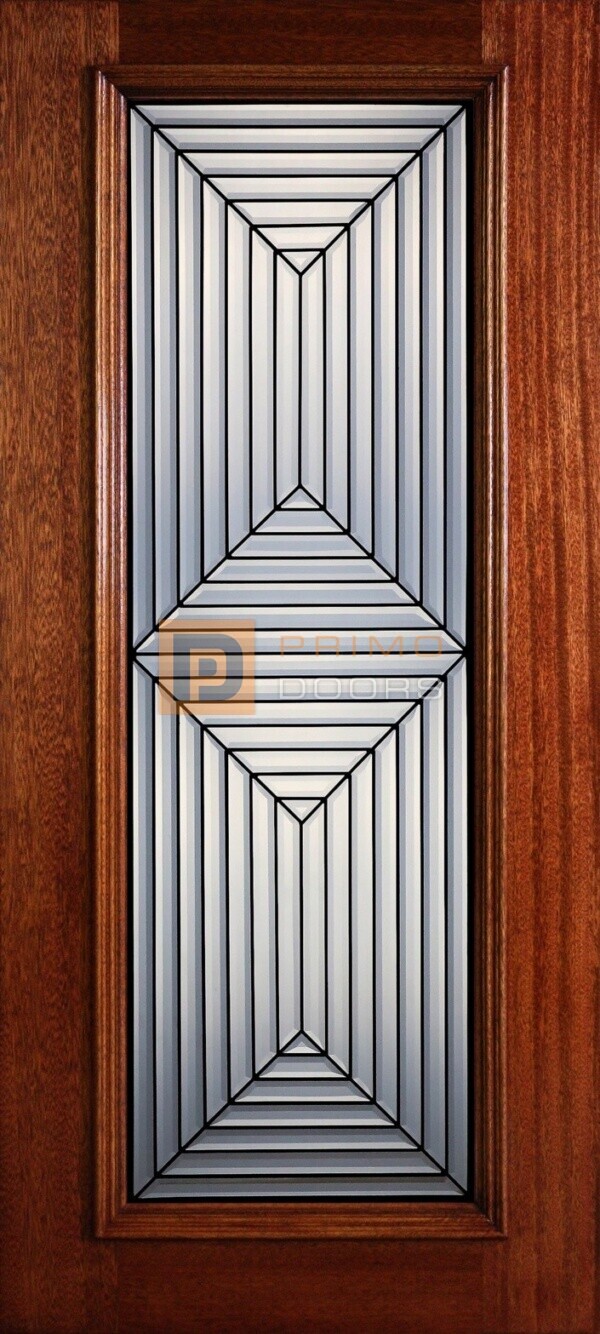6' 8" Full Lite Decorative Glass Mahogany Wood Front Door - PD 312L CB