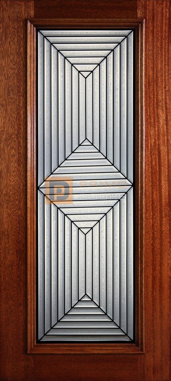 6' 8" Full Lite Decorative Glass Mahogany Wood Front Door - PD 312L CBGCB