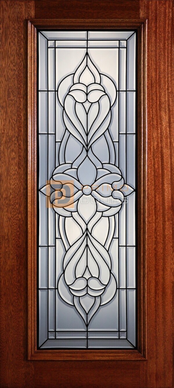 6' 8" Full Lite Decorative Glass Mahogany Wood Front Door - PD 313L CB