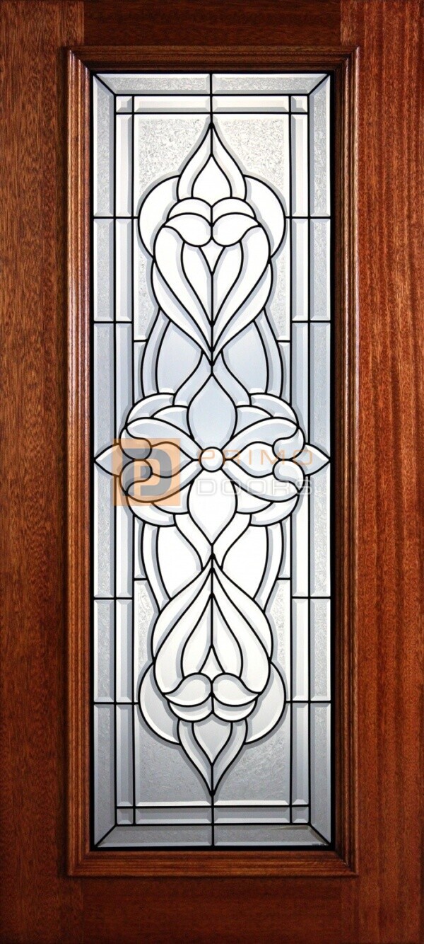 6' 8" Full Lite Decorative Glass Mahogany Wood Front Door - PD 313L CBGCB