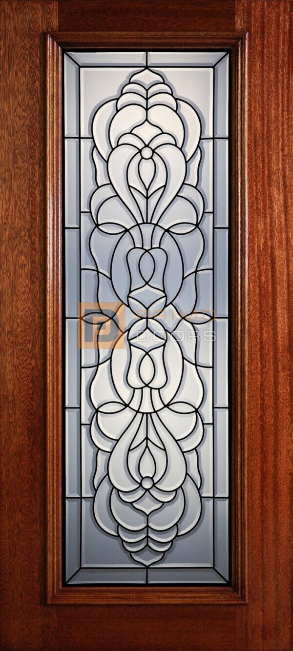 6' 8" Full Lite Decorative Glass Mahogany Wood Front Door - PD 314L CB