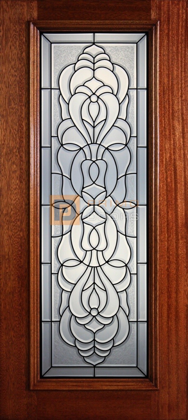 6' 8" Full Lite Decorative Glass Mahogany Wood Front Door - PD 314L CBGCB