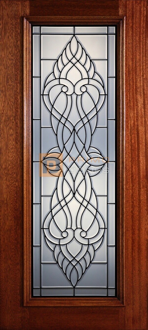 6' 8" Full Lite Decorative Glass Mahogany Wood Front Door - PD 315L CB