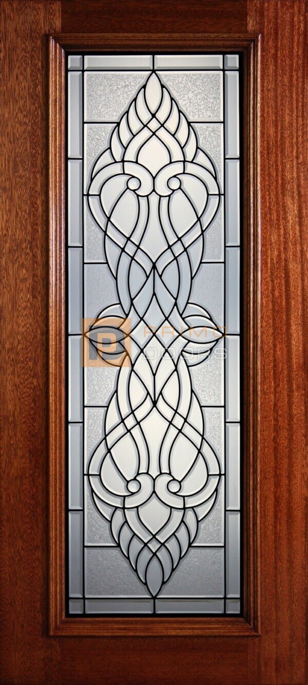 6' 8" Full Lite Decorative Glass Mahogany Wood Front Door - PD 315L CBGCB