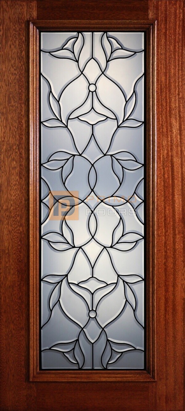 6' 8" Full Lite Decorative Glass Mahogany Wood Front Door - PD 316L CB