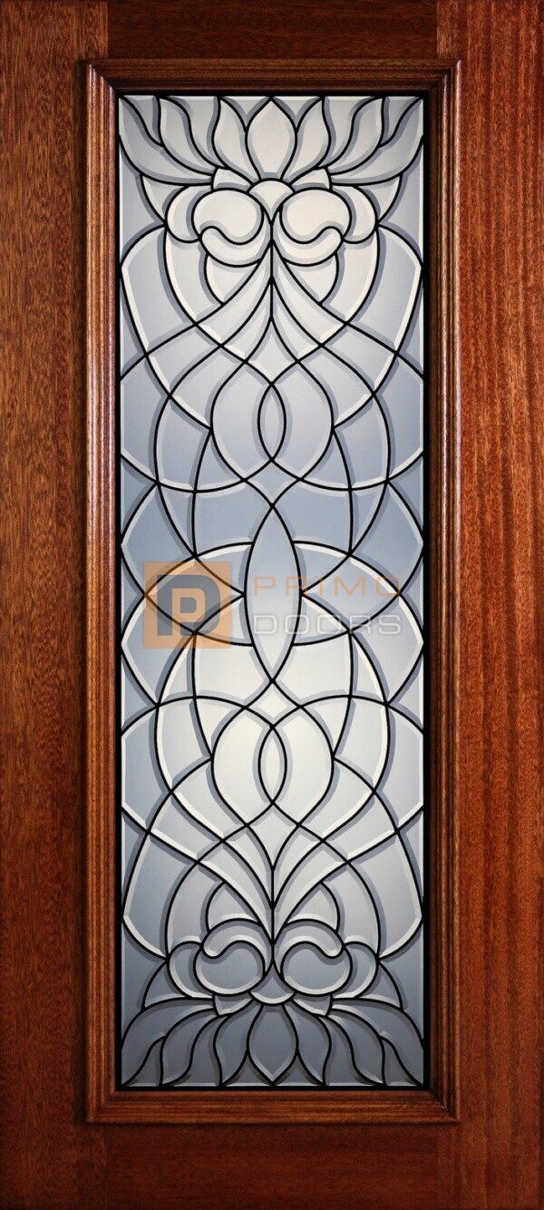 6' 8" Full Lite Decorative Glass Mahogany Wood Front Door - PD 318L CB