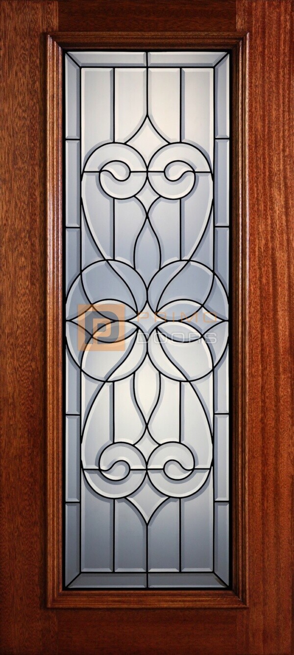 6' 8" Full Lite Decorative Glass Mahogany Wood Front Door - PD 319L CB