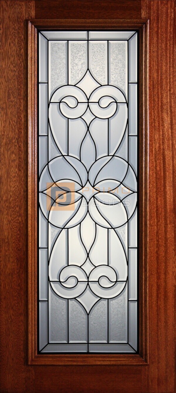 6' 8" Full Lite Decorative Glass Mahogany Wood Front Door - PD 319L CBGCB