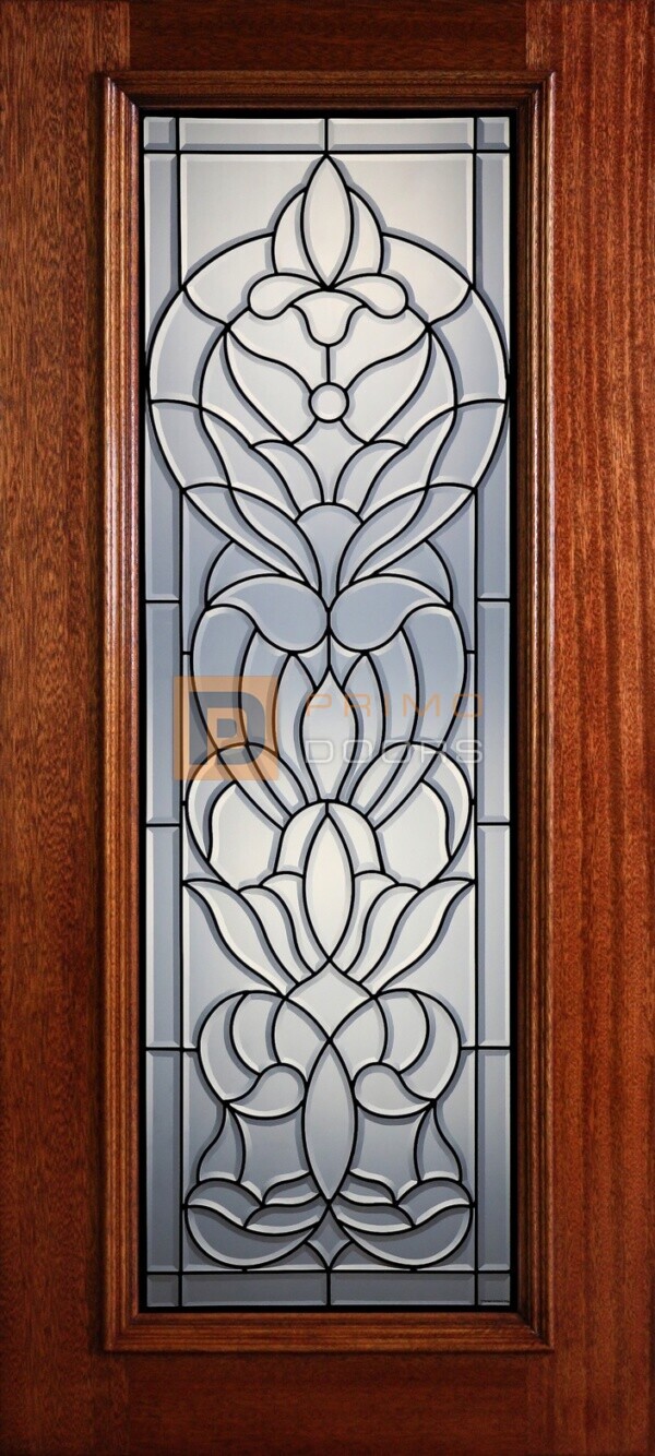 6' 8" Full Lite Decorative Glass Mahogany Wood Front Door - PD 320L CB
