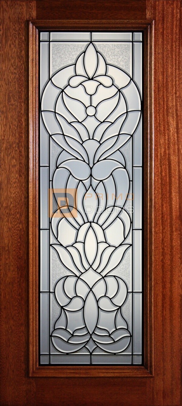 6' 8" Full Lite Decorative Glass Mahogany Wood Front Door - PD 320L CBGCB