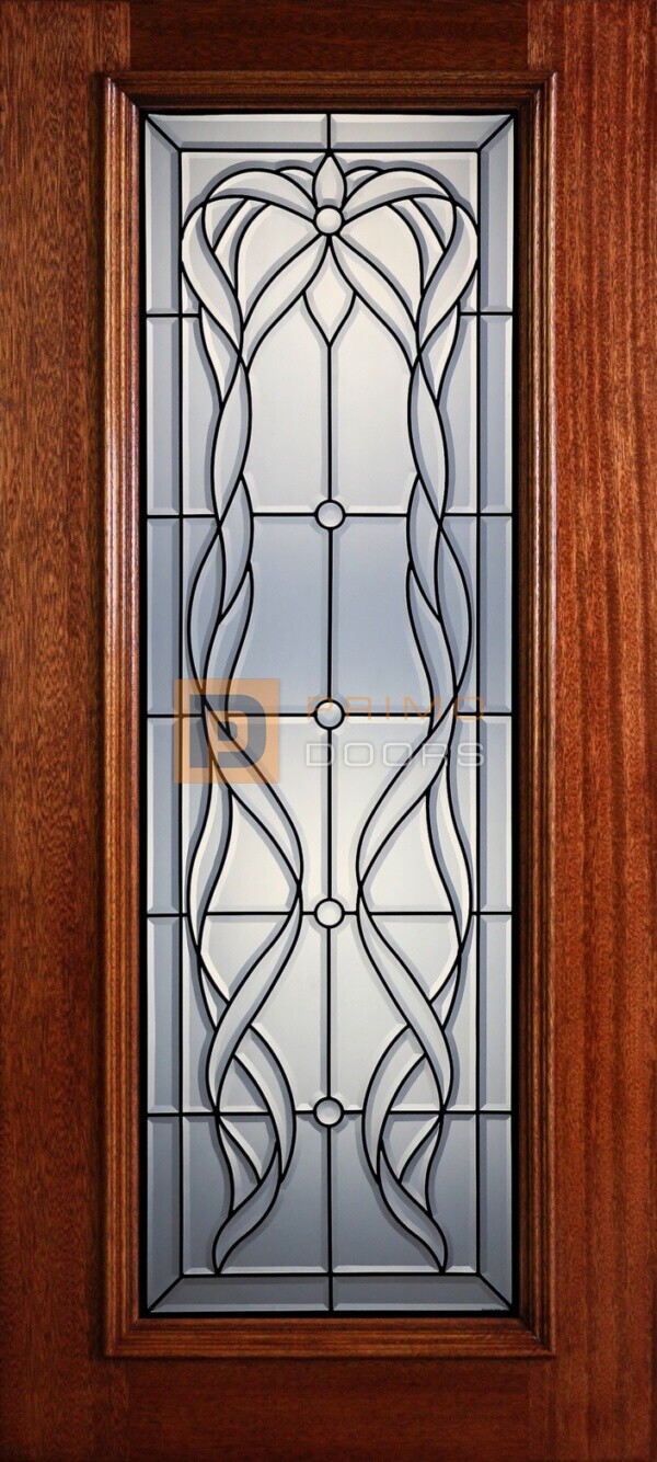 6' 8" Full Lite Decorative Glass Mahogany Wood Front Door - PD 321L CB