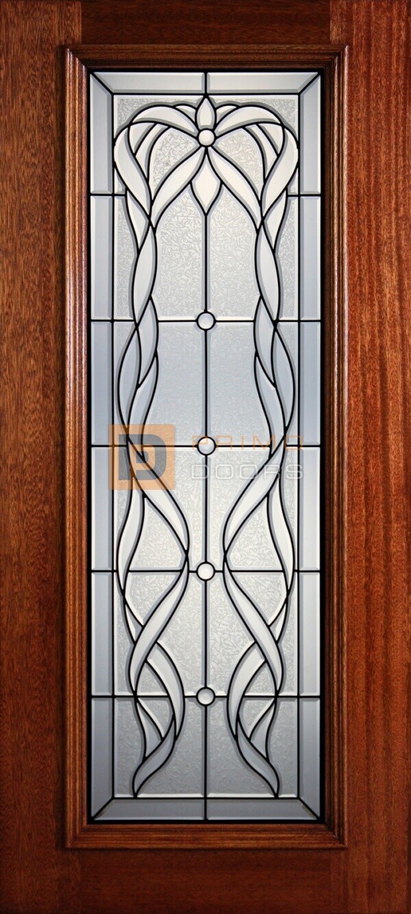 6' 8" Full Lite Decorative Glass Mahogany Wood Front Door - PD 321L CBGCB
