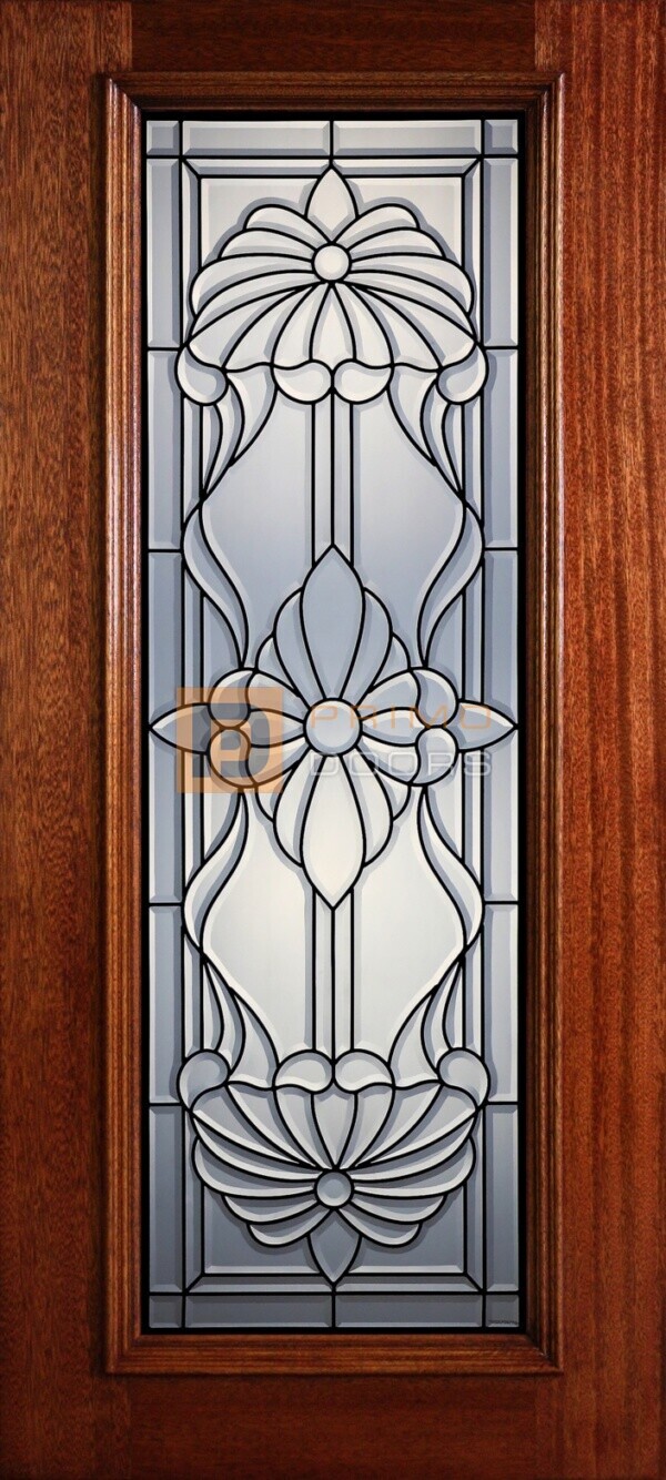 6' 8" Full Lite Decorative Glass Mahogany Wood Front Door - PD 322L CB