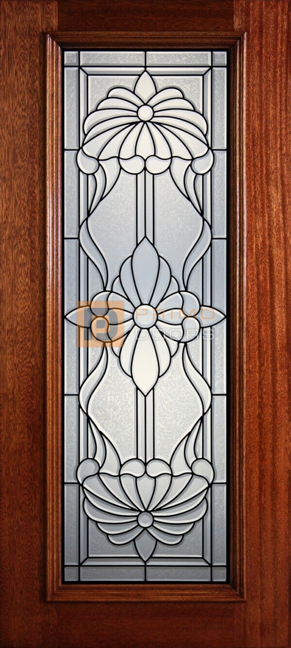6' 8" Full Lite Decorative Glass Mahogany Wood Front Door - PD 322L CBGCB