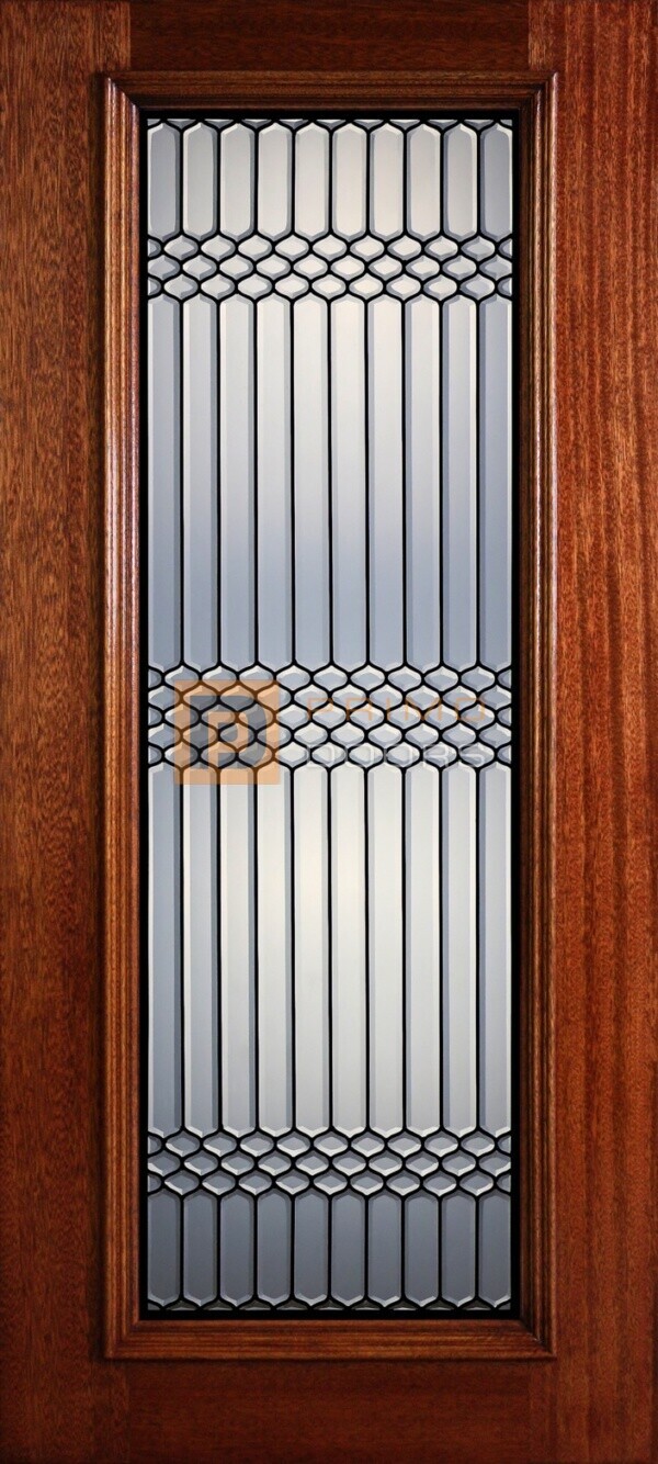 6' 8" Full Lite Decorative Glass Mahogany Wood Front Door - PD 323L CB