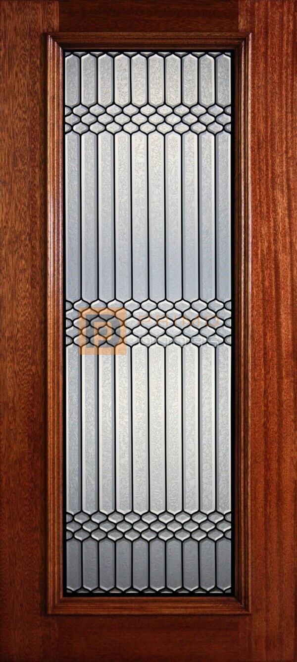 6' 8" Full Lite Decorative Glass Mahogany Wood Front Door - PD 323L GCB