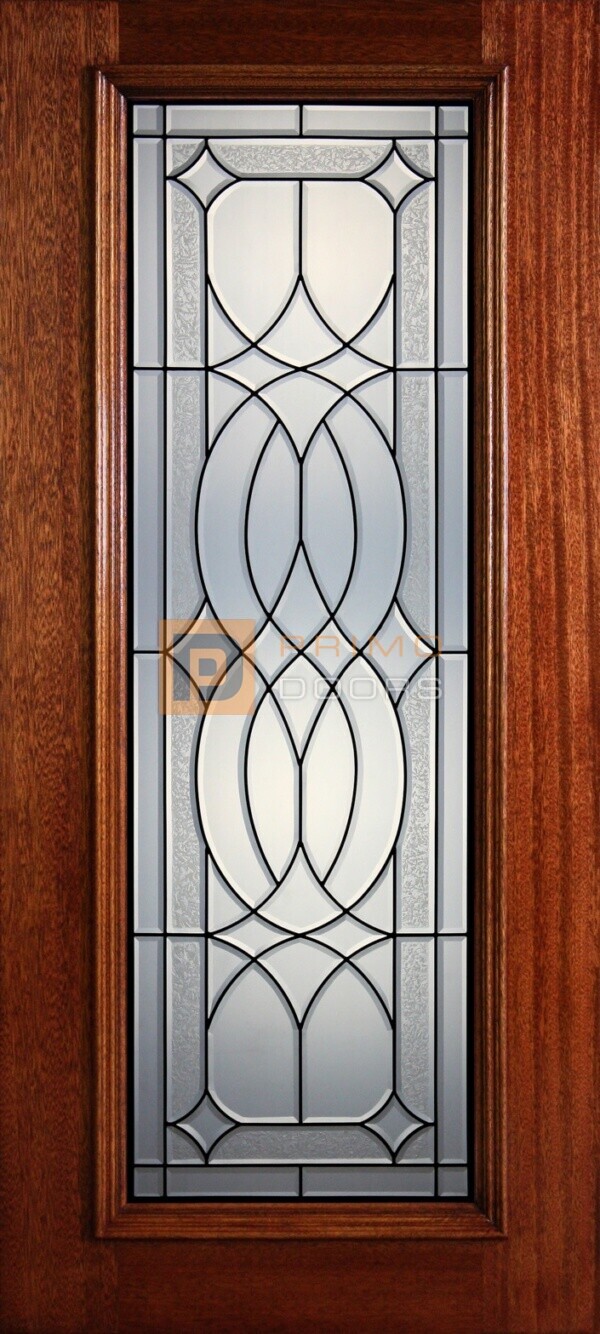 6' 8" Full Lite Decorative Glass Mahogany Wood Front Door - PD 324L CBGCB