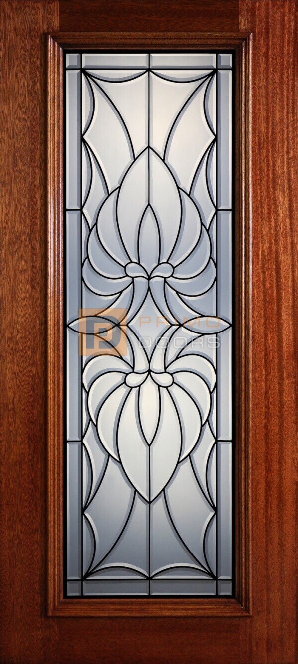 6' 8" Full Lite Decorative Glass Mahogany Wood Front Door - PD 325L CB
