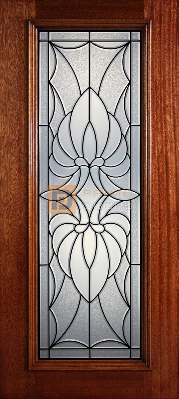 6' 8" Full Lite Decorative Glass Mahogany Wood Front Door - PD 325L CBGCB